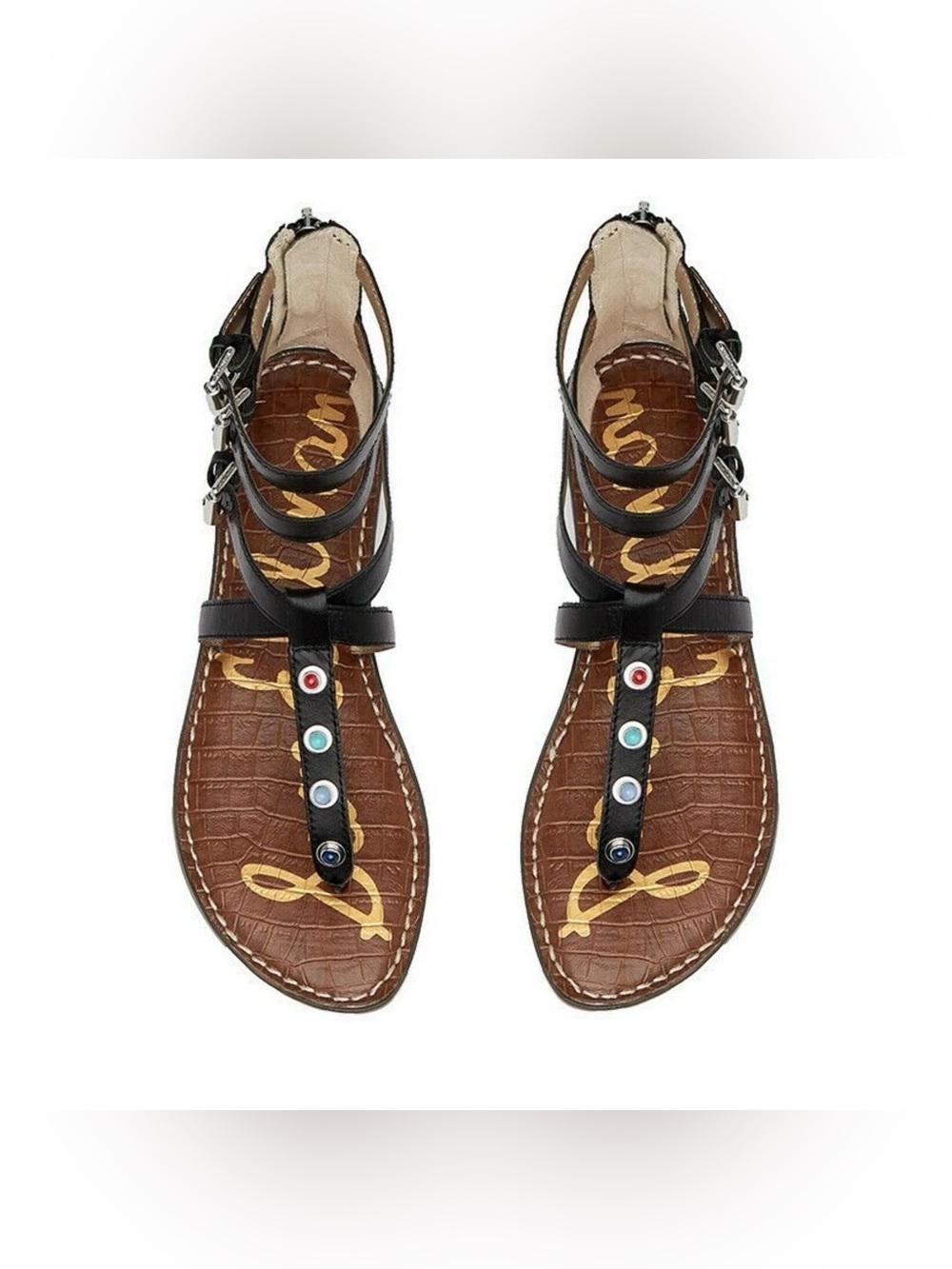 SAM EDELMAN | Genevive Gladiator Sandals T-Strap Sandals with Gem Accents